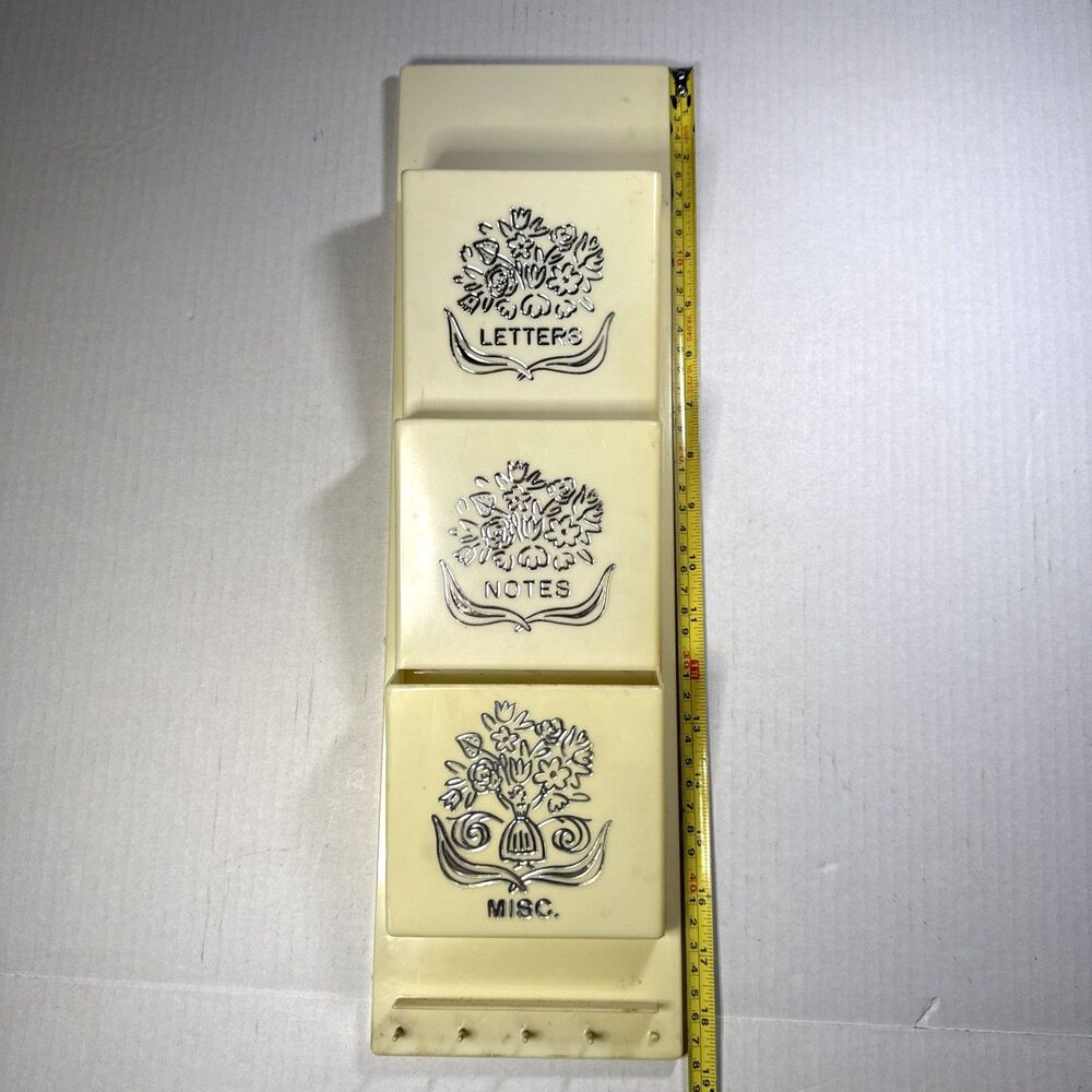 Vintage MCM Fresco Plastic Hanging Letter and Key Holder Gold Trim USA Ivory